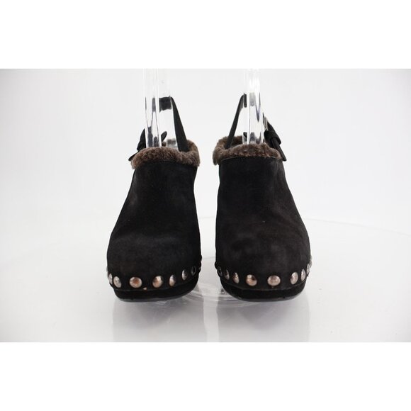 Stuart Weitzman Clogger Mules Women's Size 5.5 Black Wedge Platform Suede Fur - Picture 2 of 12